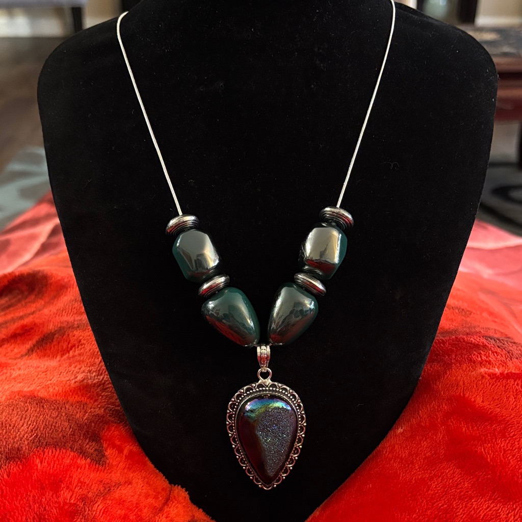 Handmade Titanium Druzy Teardrop Pendant Necklace